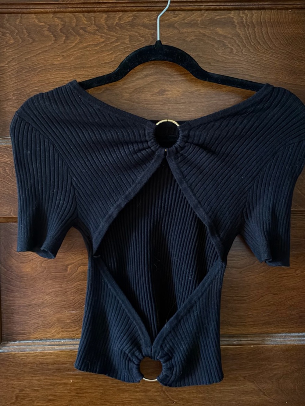 Lulus Black Ribbed Cutout Ring Detail Top Size Medium
